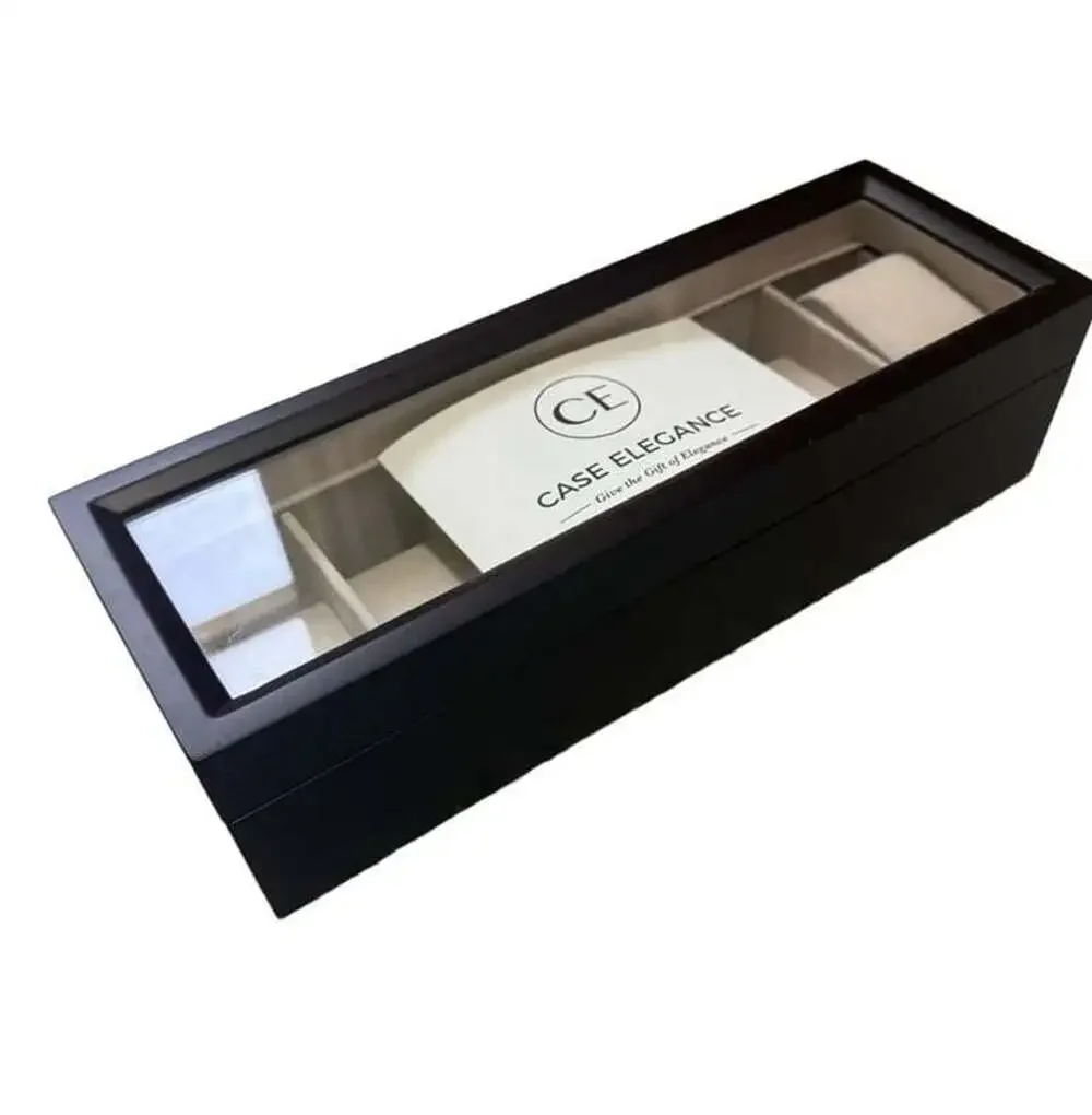 Case Elegance Wooden 6 Slot Watch Box Display Case with Glass Top